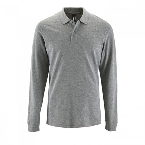 Grey Melange - Męska koszulka polo z długim rękawem Perfect