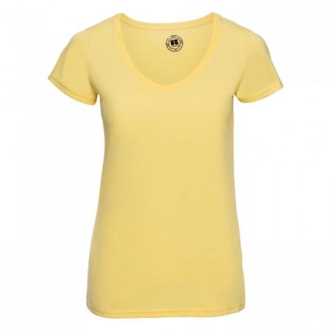 Yellow Marl - Damska koszulka z dekoltem w serek HD