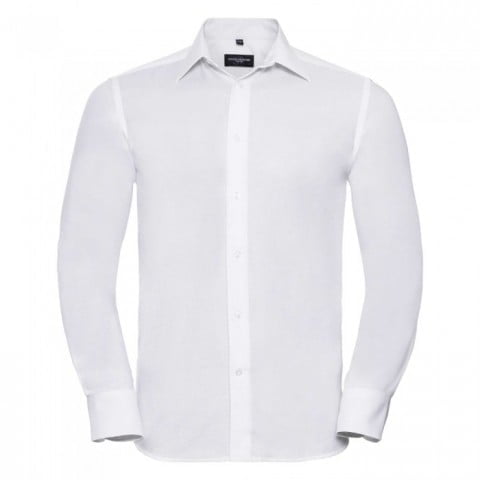 White - Męska taliowana koszula Oxford