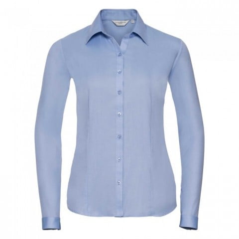 Light Blue - Damska taliowana bluzka Herringbone