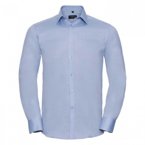 Light Blue - Męska taliowana koszula Herringbone