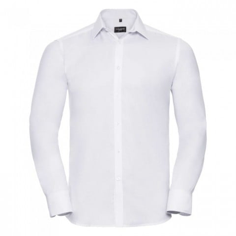 White - Męska taliowana koszula Herringbone