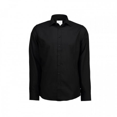 Black - Fine Twill - Langärmlig Slim Fit Hemd SS30
