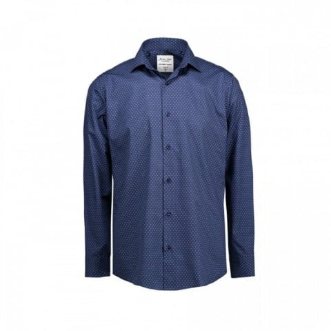 Navy Blue - Print - Virgina - Langärmlig Modern Fit Hemd SS342