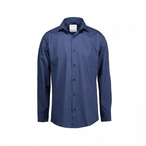 Navy Blue - Print - Virgina - Langärmlig Slim Fit Hemd SS343
