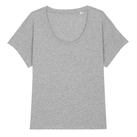 Damska szara koszulka z certyfikowanej bawełny z własnym sitodrukiem Stella Chiller