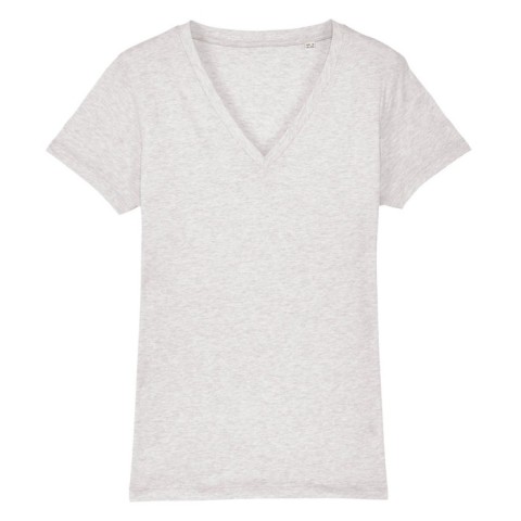 Jasnoróżowy t-shirt damski w serek z własnym haftowanym logo Stella Evoker