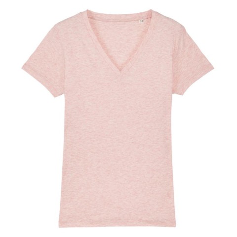 Różowy melanżowy t-shirt damski w serek z własnym haftowanym logo Stella Evoker