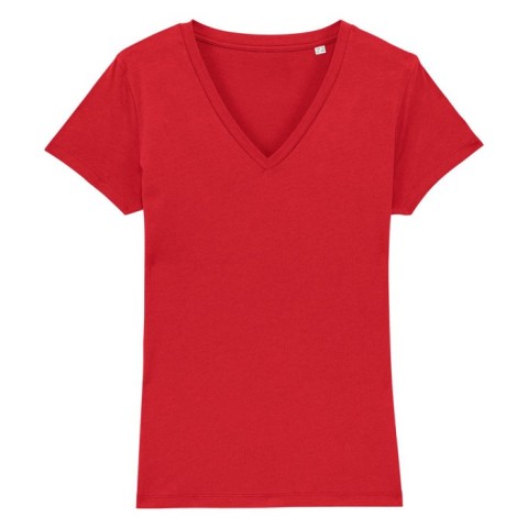 Czerwony t-shirt damski w serek z własnym haftowanym logo Stella Evoker