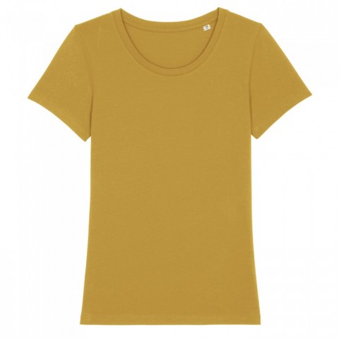 Musztardowy damski t-shirt organic z haftowanym logo firmy Stella Expresser RAVEN