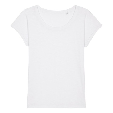 Biały damski t-shirt z certyfikowanej bawełny organicznej z drukowanym logo firmy