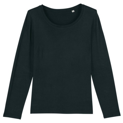 Czarna damska koszulka z długim rękawem do własnego haftu lub druku Stella Singer