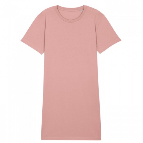 Różowa sukienka damska o kroju koszulki z nadrukiem firmowym Stella Spinner