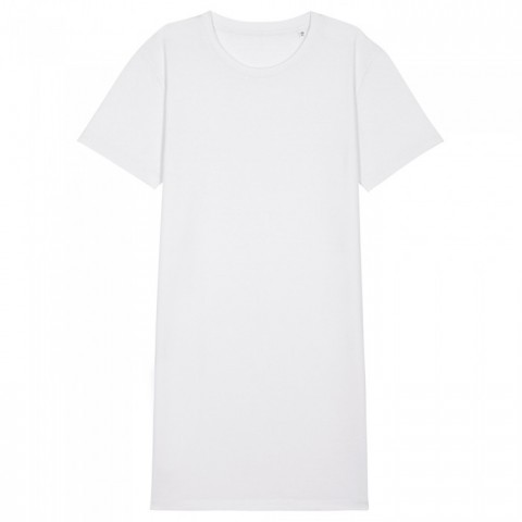 Biała sukienka damska o kroju koszulki z nadrukiem firmowym Stella Spinner