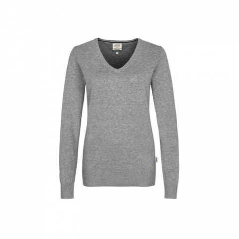 Mottled Grey - Damski bawełniany pullover w serek 133