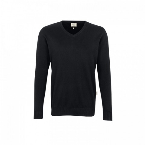 Black - Męski bawełniany pullover w serek 143