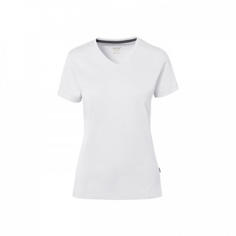Damska biała koszulka w serek Hakro 169