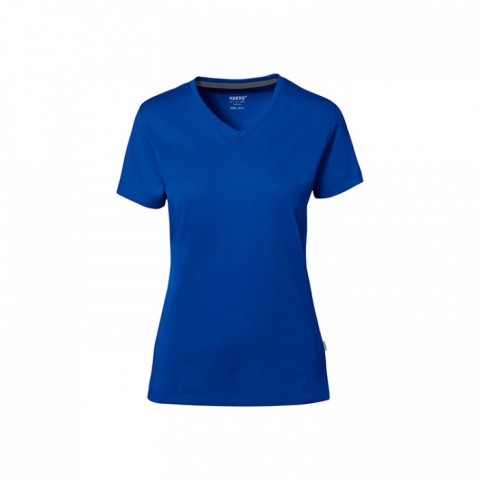Damska ciemnoniebieska koszulka w serek Hakro 169
