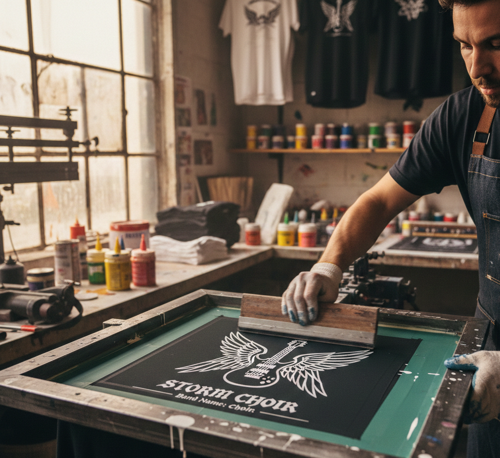 Nadruk logo zespołu muzycznego na koszulkach metodą sitodruku